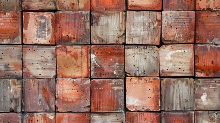 Poster - Background of brick wall and wooden squares with red bricks