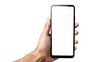 © Emin - Hand holding smartphone with front facing camera isolated on white background blank screen mockup with clipping path