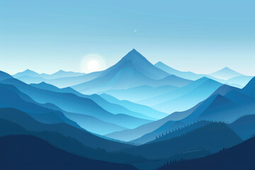 Wall Mural - Blue mountains and sunrise scenes