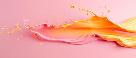 Dynamic splash of pink and yellow paint on a pastel background. Creative abstract art with vibrant colors and liquid motion.