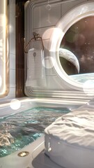 Wall Mural - orbital sanctuary retreat to tranquility in space station seamless looping overlay 4k virtual video 