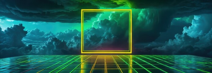 Wall Mural - Neon Glowing Frame In Sky Clouds