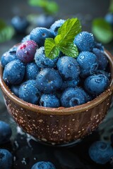 Wall Mural - Close-Up of Fresh Blueberries in a Bowl