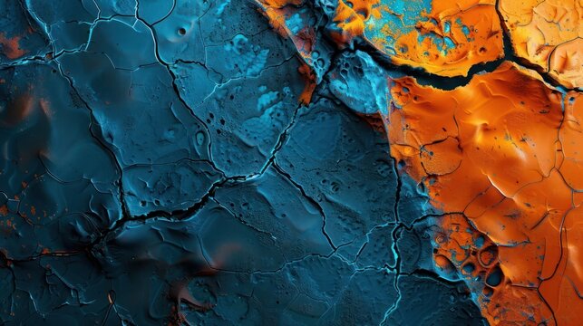 Abstract Background, a close-up of a textured surface with bold, contrasting colors of electric blue and bright orange. 