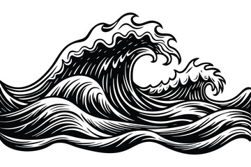 sea waves sketch vector illustration