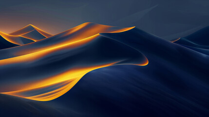 Wall Mural - desert dune landscape, dark blue and gold gradient, glow abstract wallpaper