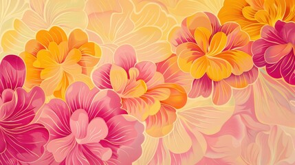 Wall Mural - Bright and colorful floral pattern featuring pink and yellow flowers on a dark background, trendy and beautiful. AIG62