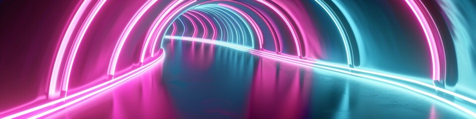 Wall Mural - Dynamic Abstract Blue-Pink Gradient Neon Tunnel Capturing Intense and Atmospheric Vibes, Ideal for Futuristic Wallpaper or Background, High-Tech Nightclub and Bar Interior Design, AI-Generated High-Re