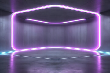 Poster - Concrete interior neon light futuristic technology exhibition hall