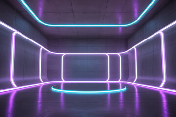 Poster - Concrete interior neon light futuristic technology exhibition hall