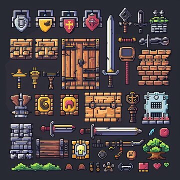Detailed pixel art assets for creating a fantasy video game