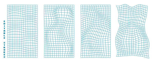 Wall Mural - abstract 3d wireframe mesh grid shapes with wavy patterns. neon blue y2k geometry and cyberpunk desi