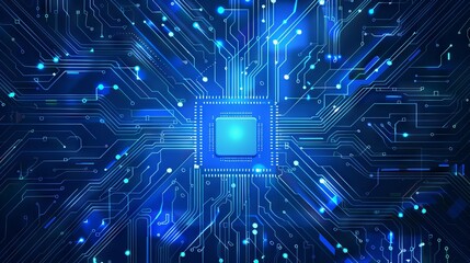 Poster - abstract ai circuit board background. technology connected blue lines with electronics elements on t