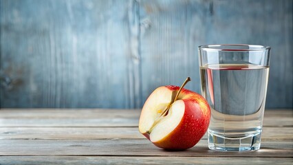 Wall Mural - Glass of water with fresh apple slice on the rim, refreshing, hydration, healthy, fruit, natural, diet, fitness, drink, beverage, summer