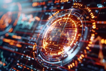 Poster - Futuristic digital interface with data visualization and holographic elements, showcasing advanced technology and innovation.