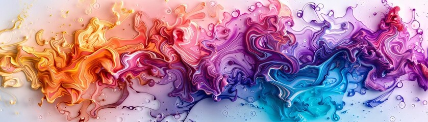 Poster - Vibrant abstract splash of colorful ink swirling in water. Bright and dynamic hues merging in a captivating fluid art pattern.