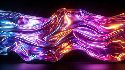 Poster - Vibrant abstract art featuring flowing metallic waves in vivid hues of pink, purple, and blue, creating a mesmerizing visual effect.