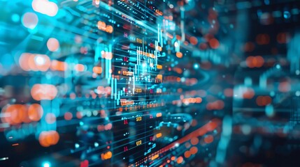 Poster - Abstract depiction of digital data processing with vibrant colors and dynamic lines representing technology and information flow.