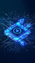 Poster - ai chip and two recycle digital arrows. abstract digital ai processor in low poly wireframe with neo