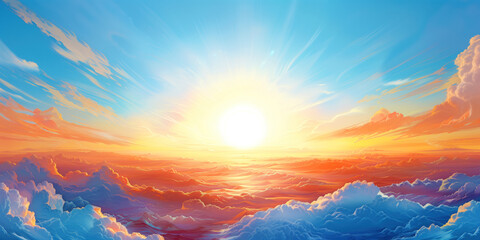 Wall Mural - sunrise at horizon over sea of cloud