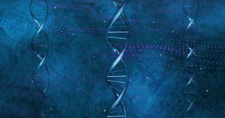 Poster - image of shapes moving over dna strands