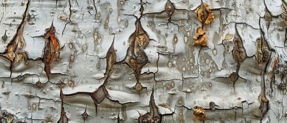 Wall Mural - Panoramic close-up, high detail scan of patterned sycamore tree bark texture, Generative AI