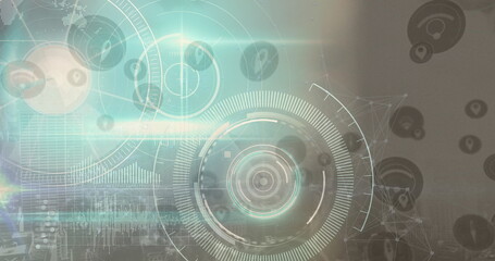 Poster - Image of scope scanning and data processing over network of connections over glitch