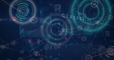Poster - Image of digital circles and profile icons interconnecting with lines and text