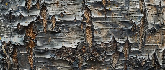 Wall Mural - Panoramic close-up, high detail scan of smooth birch tree bark texture, Generative AI