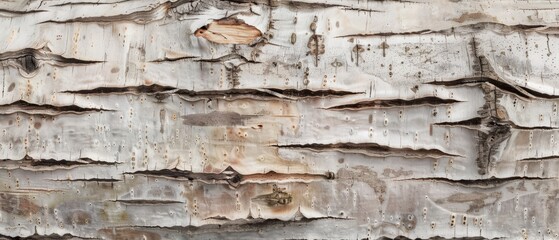 Wall Mural - Panoramic close-up, high detail scan of smooth birch tree bark texture, Generative AI