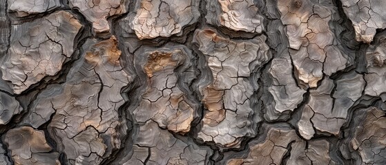 Wall Mural - Panoramic close-up, high detail scan of textured maple tree bark texture, Generative AI
