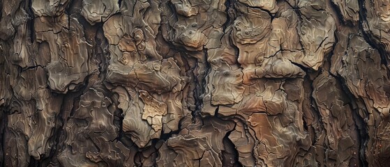 Wall Mural - Panoramic close-up, high detail scan of textured maple tree bark texture, Generative AI