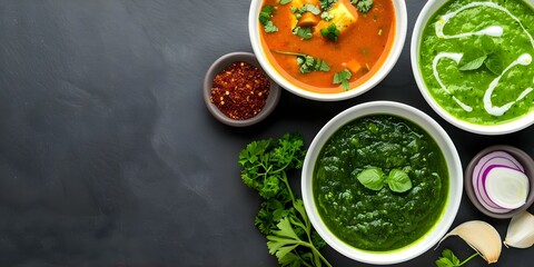 Canvas Print - Recipe Vegetable Soup and Palak Paneer. Concept Cooking Instructions, Vegetarian Recipes