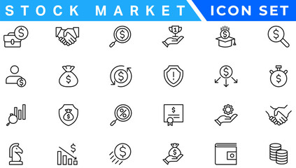 Poster - stock market icons set with fully editable stroke thin line vector illustration with stock marketing