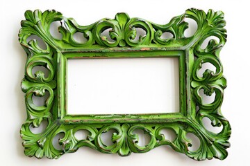 Green Frame. Collection of Classical Aged Green Border Frames on White Background