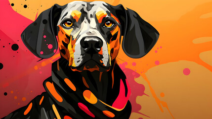 Canvas Print - Dog Portrait Illustration with Colorful Background