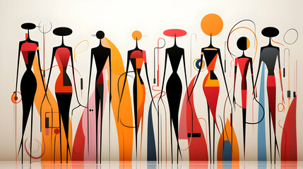 Sticker - Abstract Illustration of Fashionable Women in Vibrant Colors