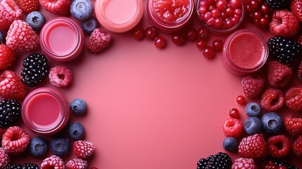 Wall Mural -   Raspberries, blueberries, on a pink background