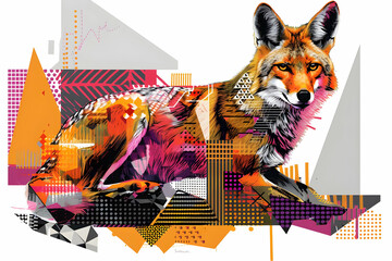 Canvas Print - Abstract Illustration of a Coyote with Geometric Patterns