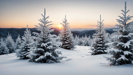 Poster - White Christmas trees on white background