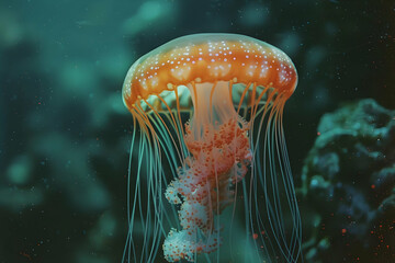 Poster - Orange Jellyfish Underwater Photo