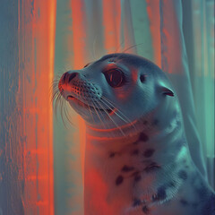 Sticker - Seal Portrait with Red and Blue Lighting - Realistic Digital Art