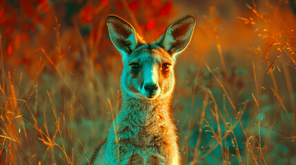 Wall Mural - Kangaroo Portrait in Grass, Illustration