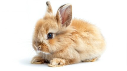 Wall Mural - Young 2 month old Lionhead rabbit against white background