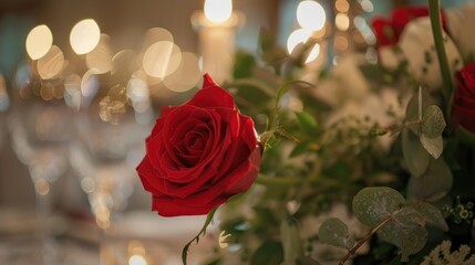 Sticker - Blooming red rose in wedding setting