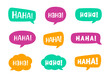 © Aletheia Shade - Haha laughing speech bubble sound effect different shapes collection. Cute speech balloon text lettering set vector illustration.