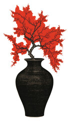 Sticker - PNG Silkscreen illustration of a vase art plant maple.