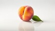 © GradPlanet - Serene Still Life, Fresh Peach Accompanied by a Green Leaf