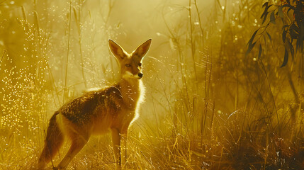 Poster - Golden Coyote in the Grass - Wildlife Photography