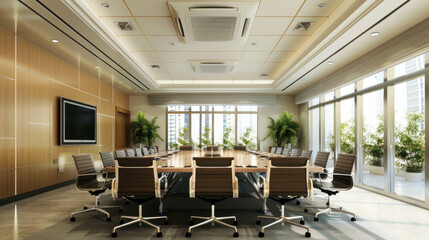 Poster - Modern Conference Room with Cassette Air Conditioners for Productivity Boost